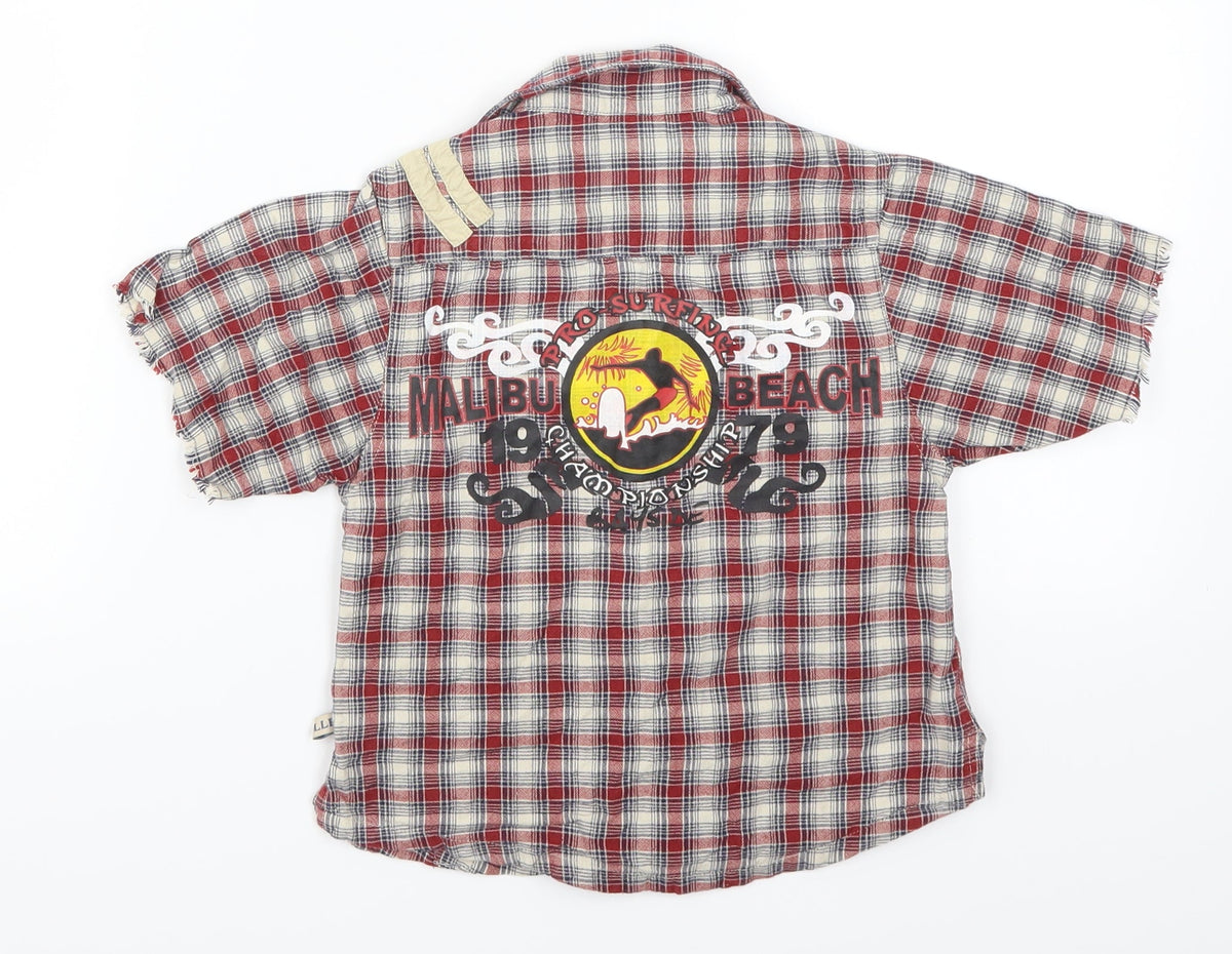 Feu Follet Boys Red Check  Basic Button-Up Size 2-3 Years  - Malibu Beach