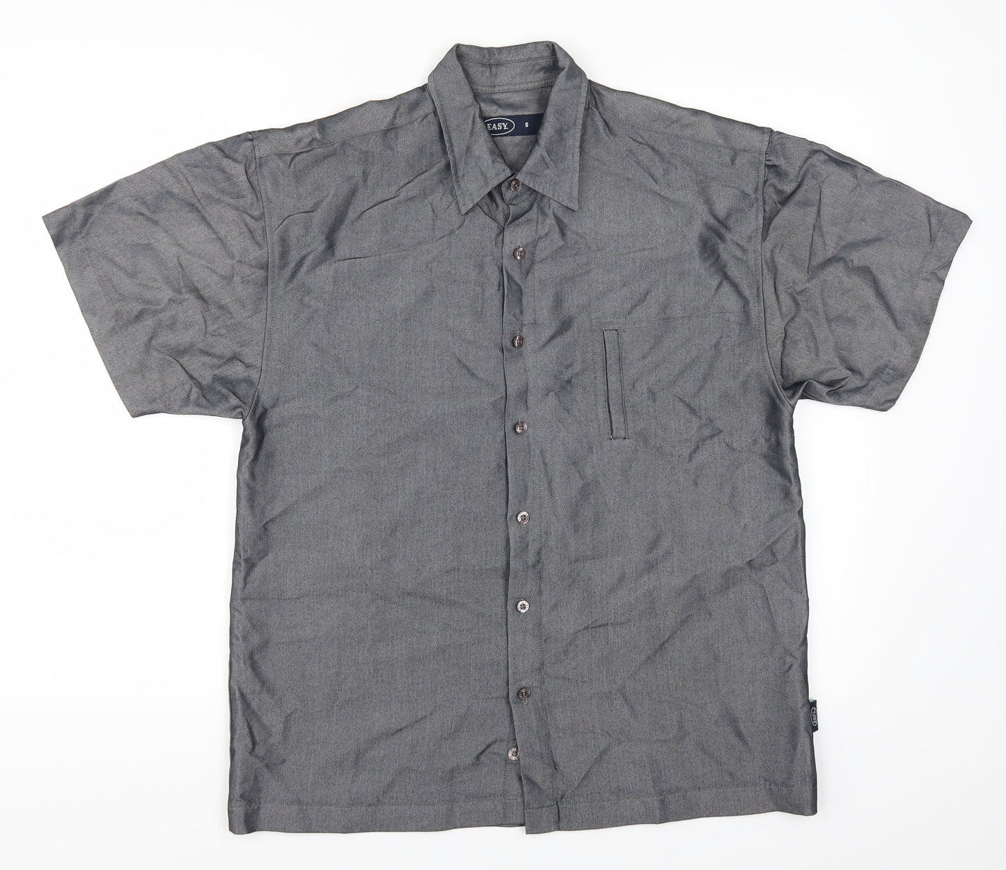 Mens UK Size S Easy Grey  Button-Up Short Sleeve Casual Shirt