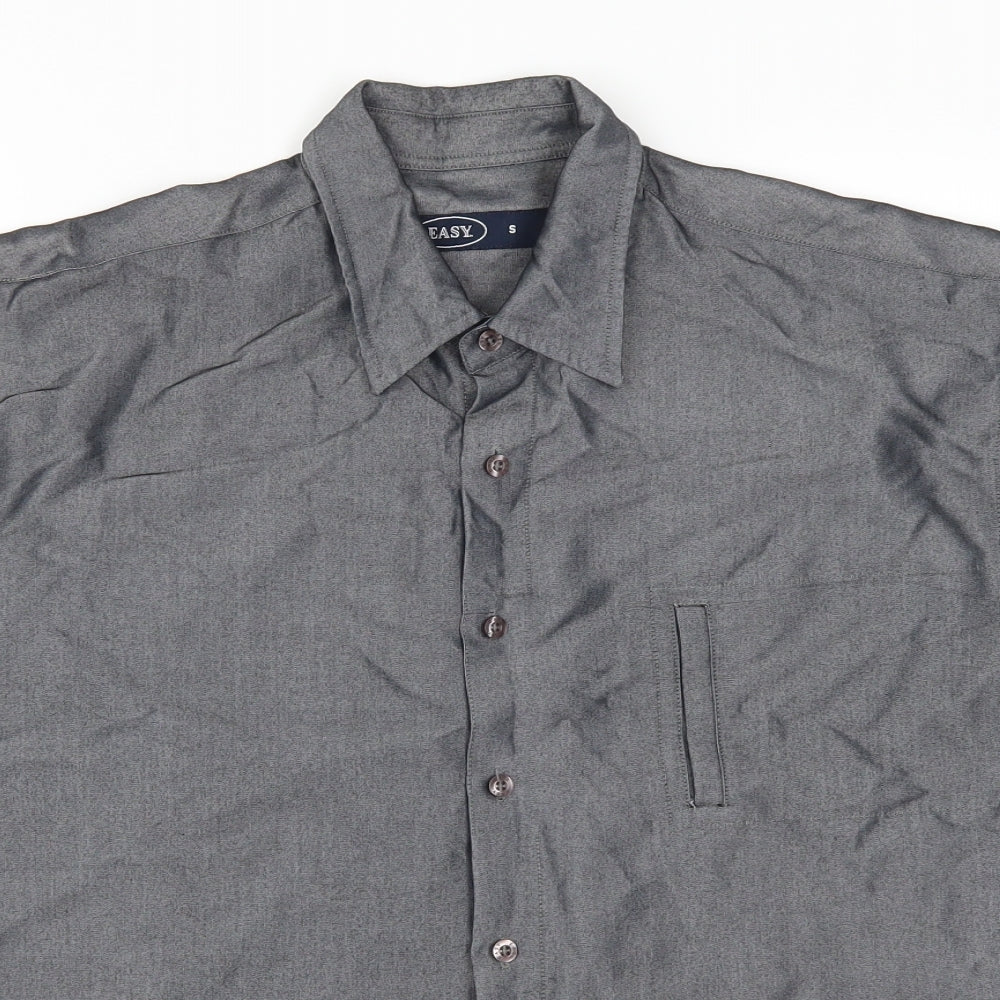 Mens UK Size S Easy Grey  Button-Up Short Sleeve Casual Shirt