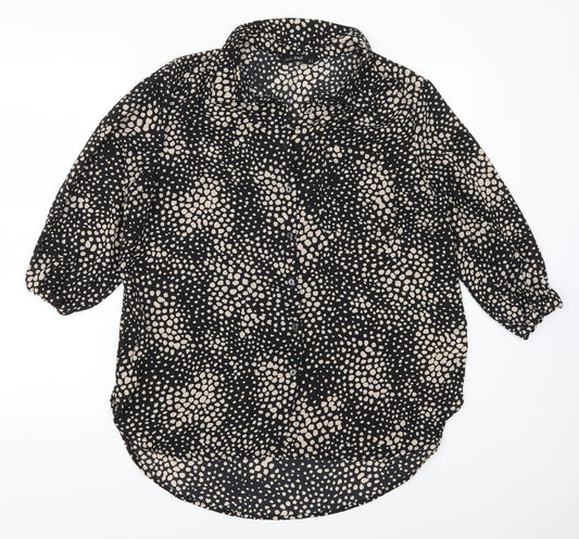 F&F Womens Black Geometric  Basic Button-Up Size 14  - Beige Spots