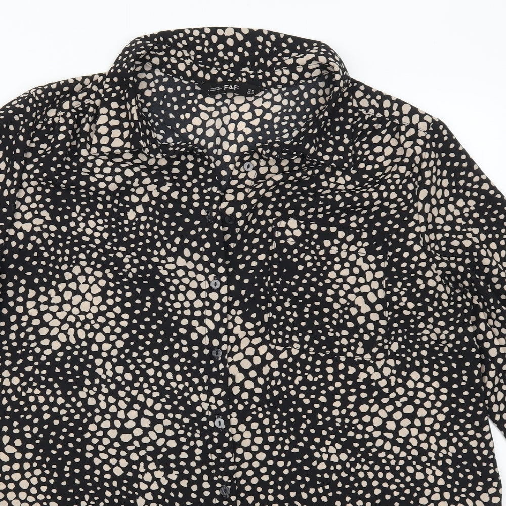 F&F Womens Black Geometric  Basic Button-Up Size 14  - Beige Spots