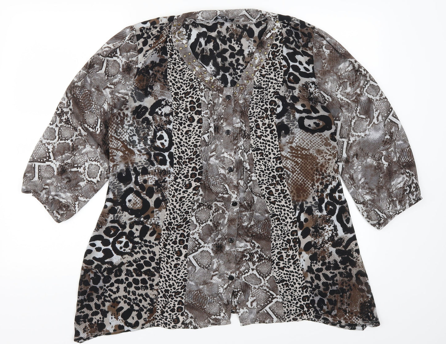 Womens UK Size M Notations Brown Basic Button-Up
