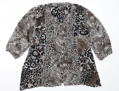 Womens UK Size M Notations Brown Basic Button-Up