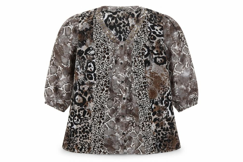 Womens UK Size M Notations Brown Basic Button-Up