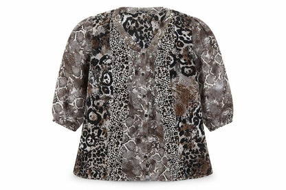 Womens UK Size M Notations Brown Basic Button-Up