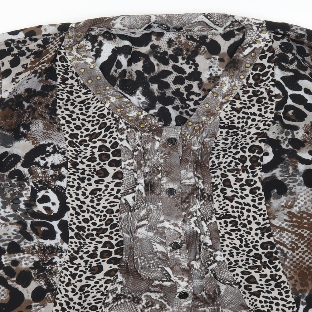 Womens UK Size M Notations Brown Basic Button-Up