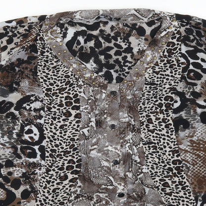 Womens UK Size M Notations Brown Basic Button-Up