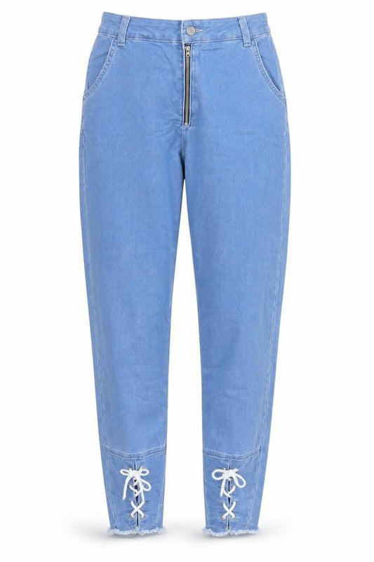PRETTYLITTLETHING Womens Blue  Denim Mom Jeans Size 6 L28 in - Lace Up