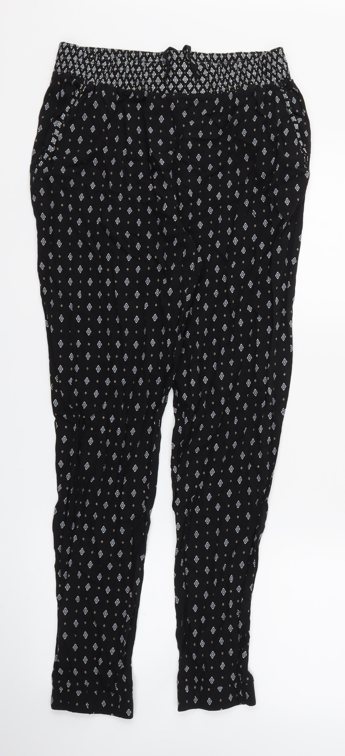 New Look Womens Black Argyle/Diamond  Jogger Trousers Size 10 L27 in - Stretch waistband