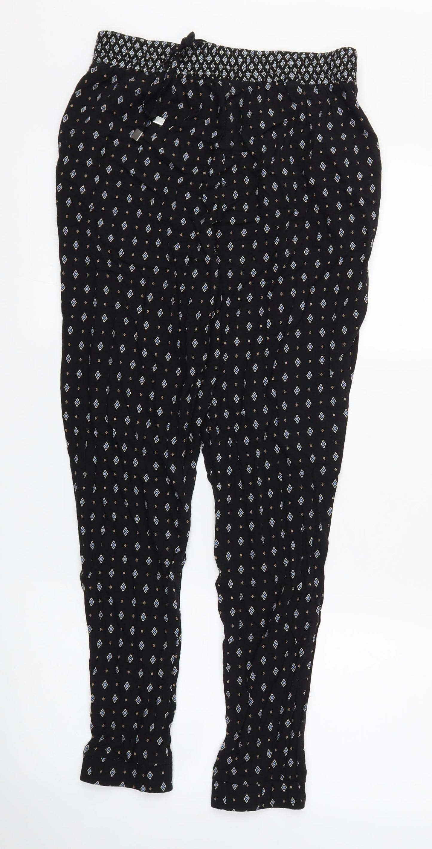 New Look Womens Black Argyle/Diamond  Jogger Trousers Size 10 L27 in - Stretch waistband