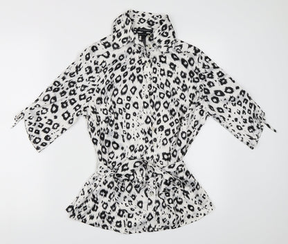 AntiliaFemme Womens White Animal Print  Basic Button-Up Size M