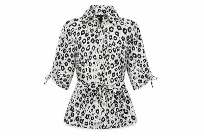 AntiliaFemme Womens White Animal Print  Basic Button-Up Size M