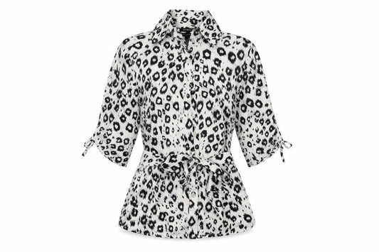 AntiliaFemme Womens White Animal Print  Basic Button-Up Size M
