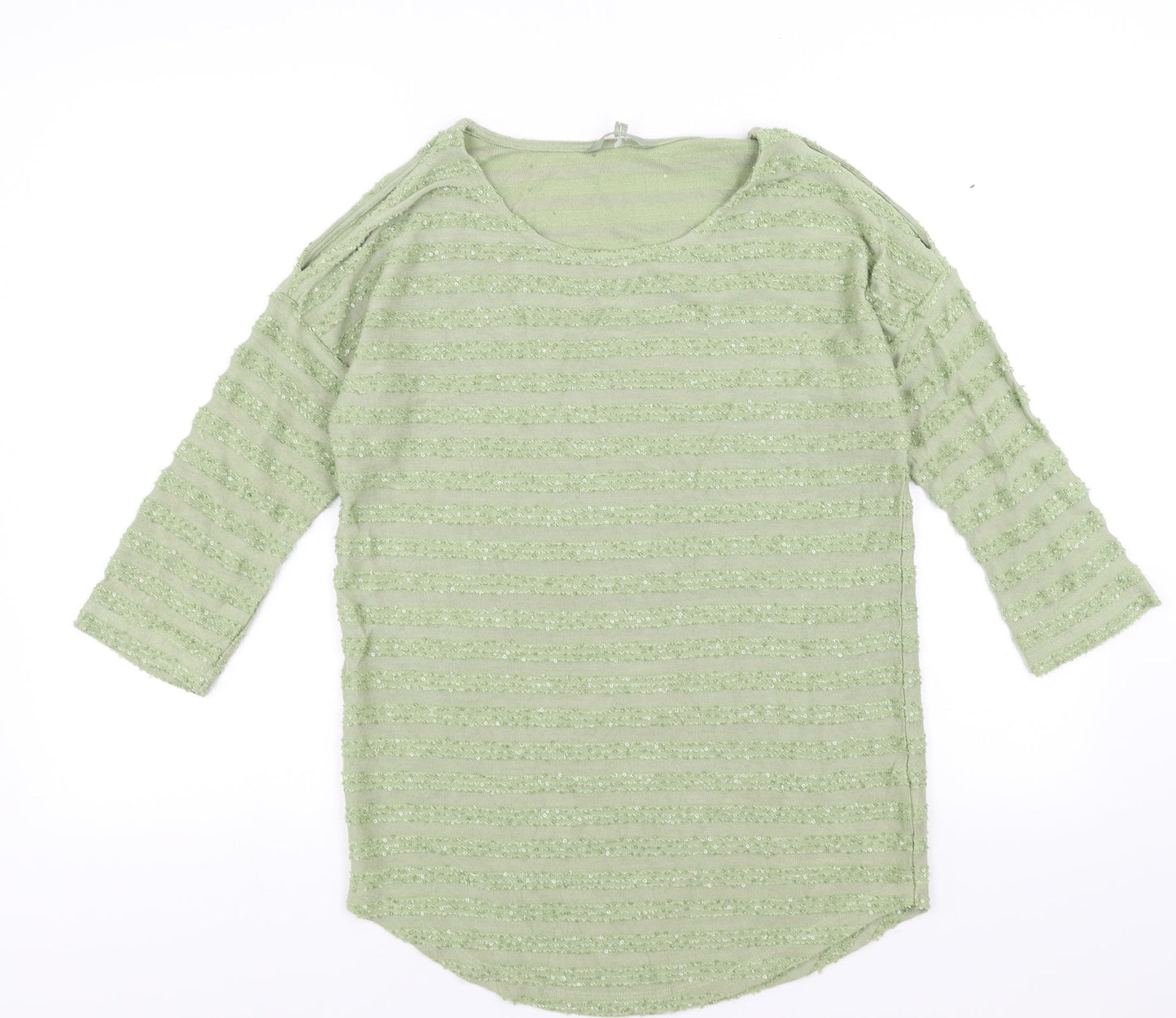 NEXT Womens Green Striped  Pullover Jumper Size 8  - sequins cold shoulder