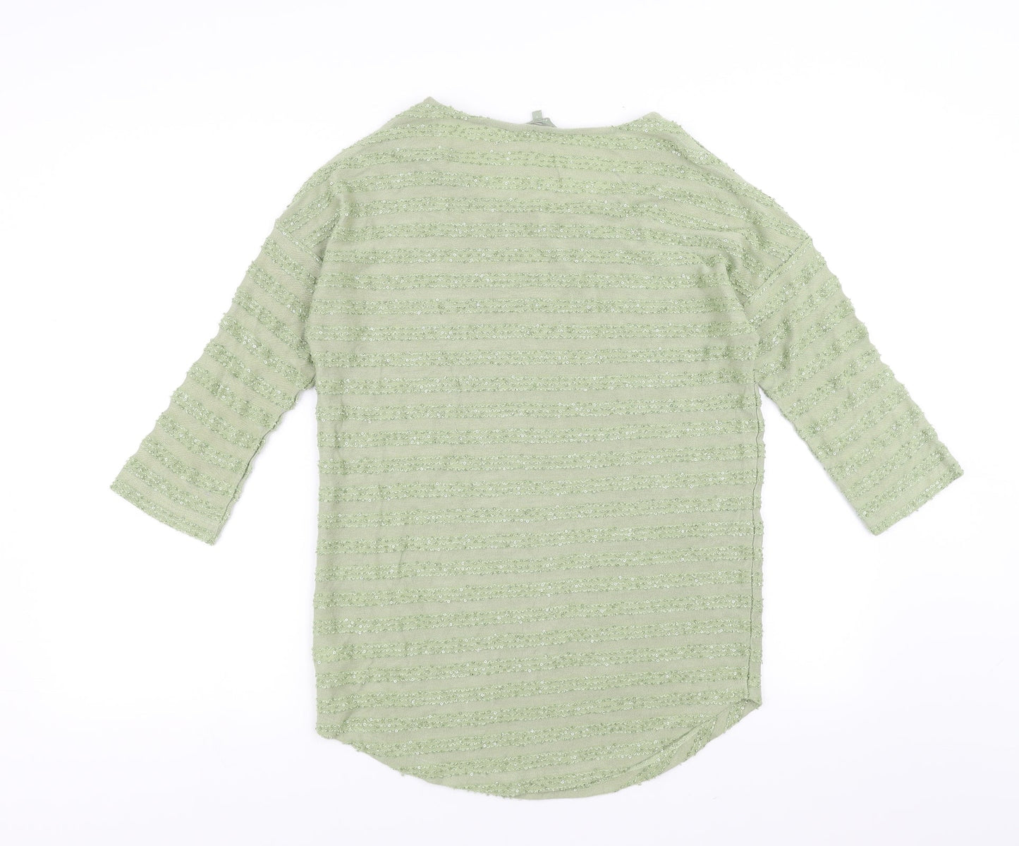 NEXT Womens Green Striped  Pullover Jumper Size 8  - sequins cold shoulder