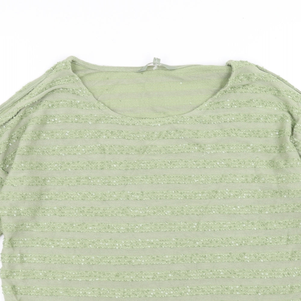 NEXT Womens Green Striped  Pullover Jumper Size 8  - sequins cold shoulder