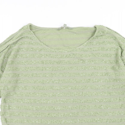 NEXT Womens Green Striped  Pullover Jumper Size 8  - sequins cold shoulder