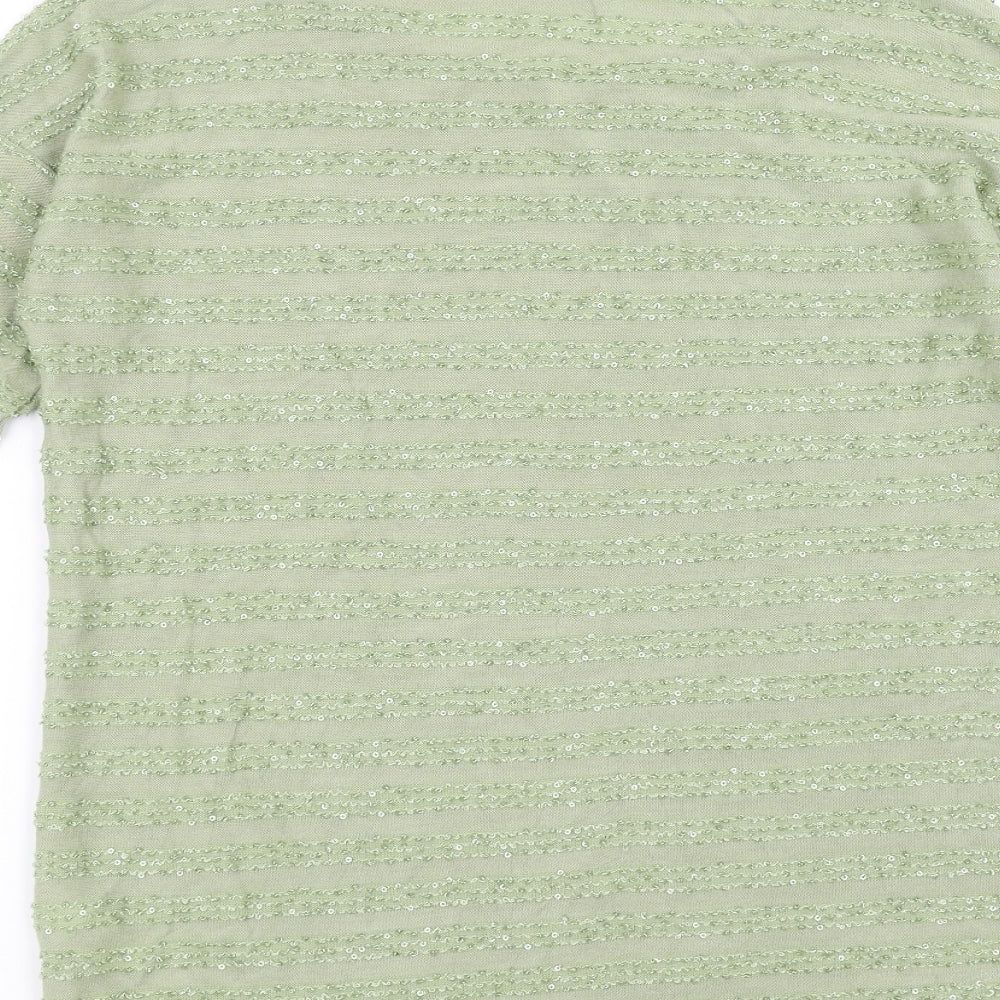 NEXT Womens Green Striped  Pullover Jumper Size 8  - sequins cold shoulder
