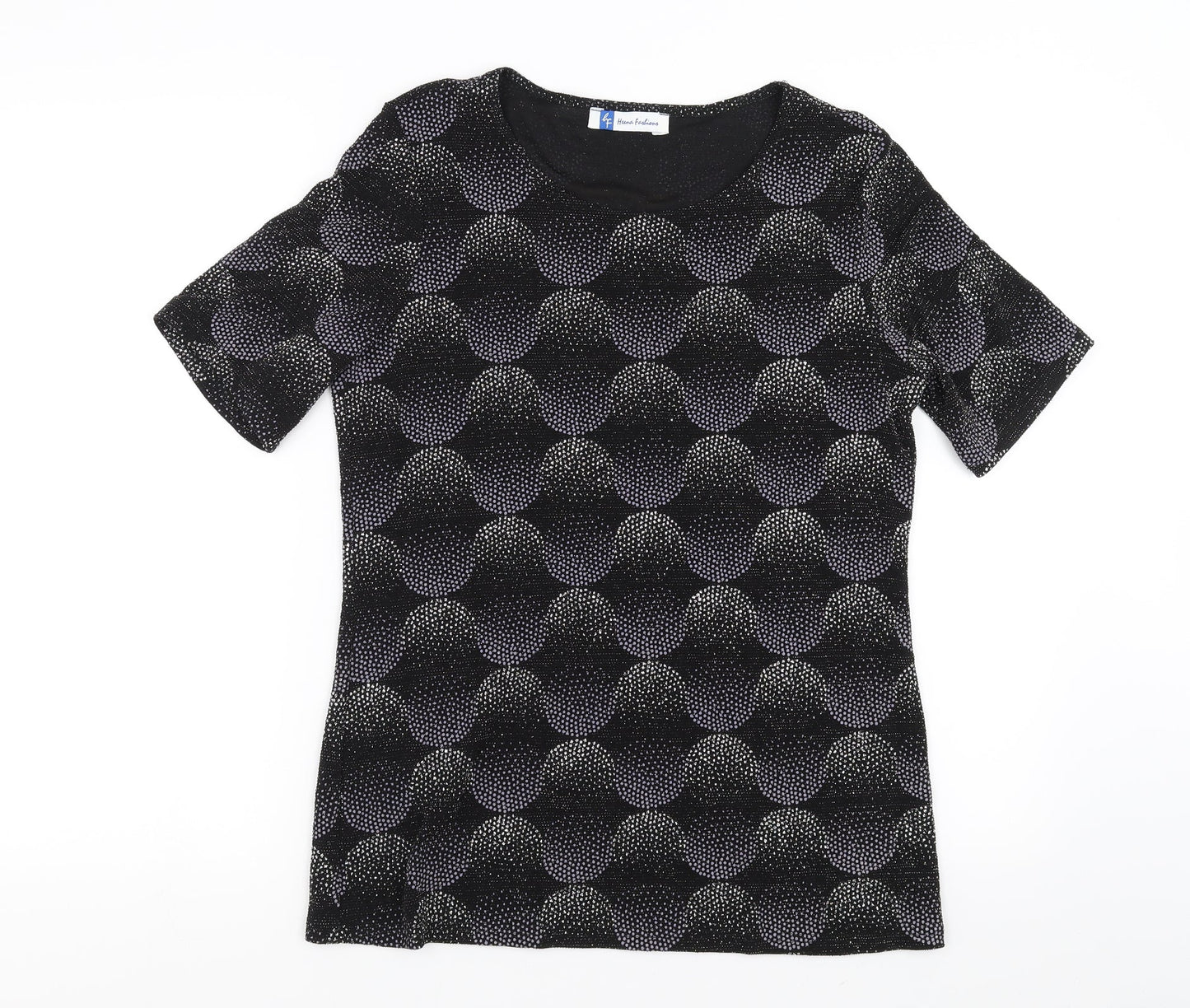 Heena Fashions Womens Black Geometric  Basic Blouse Size 12  - beaded detail