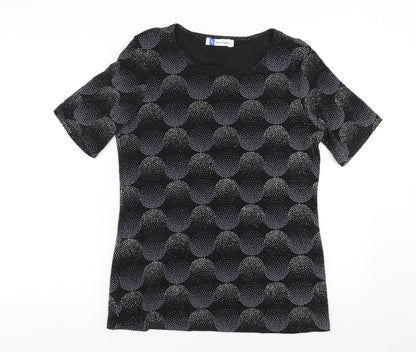 Heena Fashions Womens Black Geometric  Basic Blouse Size 12  - beaded detail