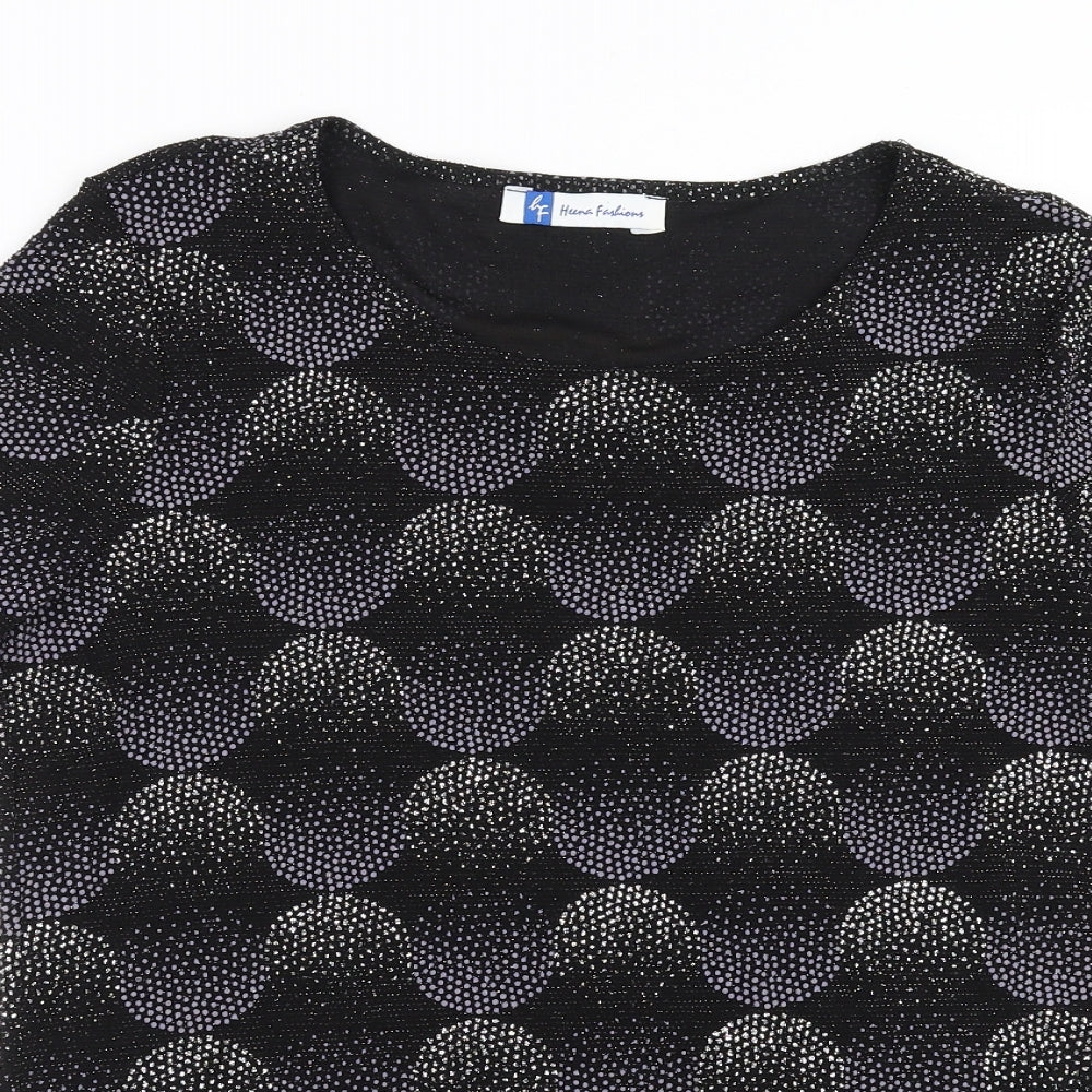 Heena Fashions Womens Black Geometric  Basic Blouse Size 12  - beaded detail