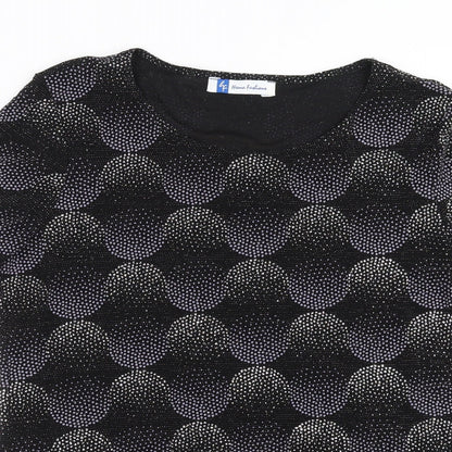 Heena Fashions Womens Black Geometric  Basic Blouse Size 12  - beaded detail