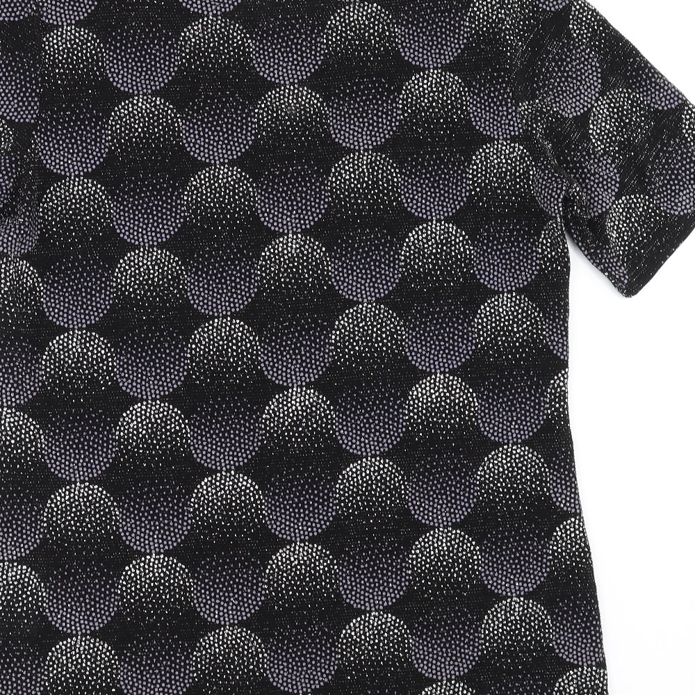 Heena Fashions Womens Black Geometric  Basic Blouse Size 12  - beaded detail