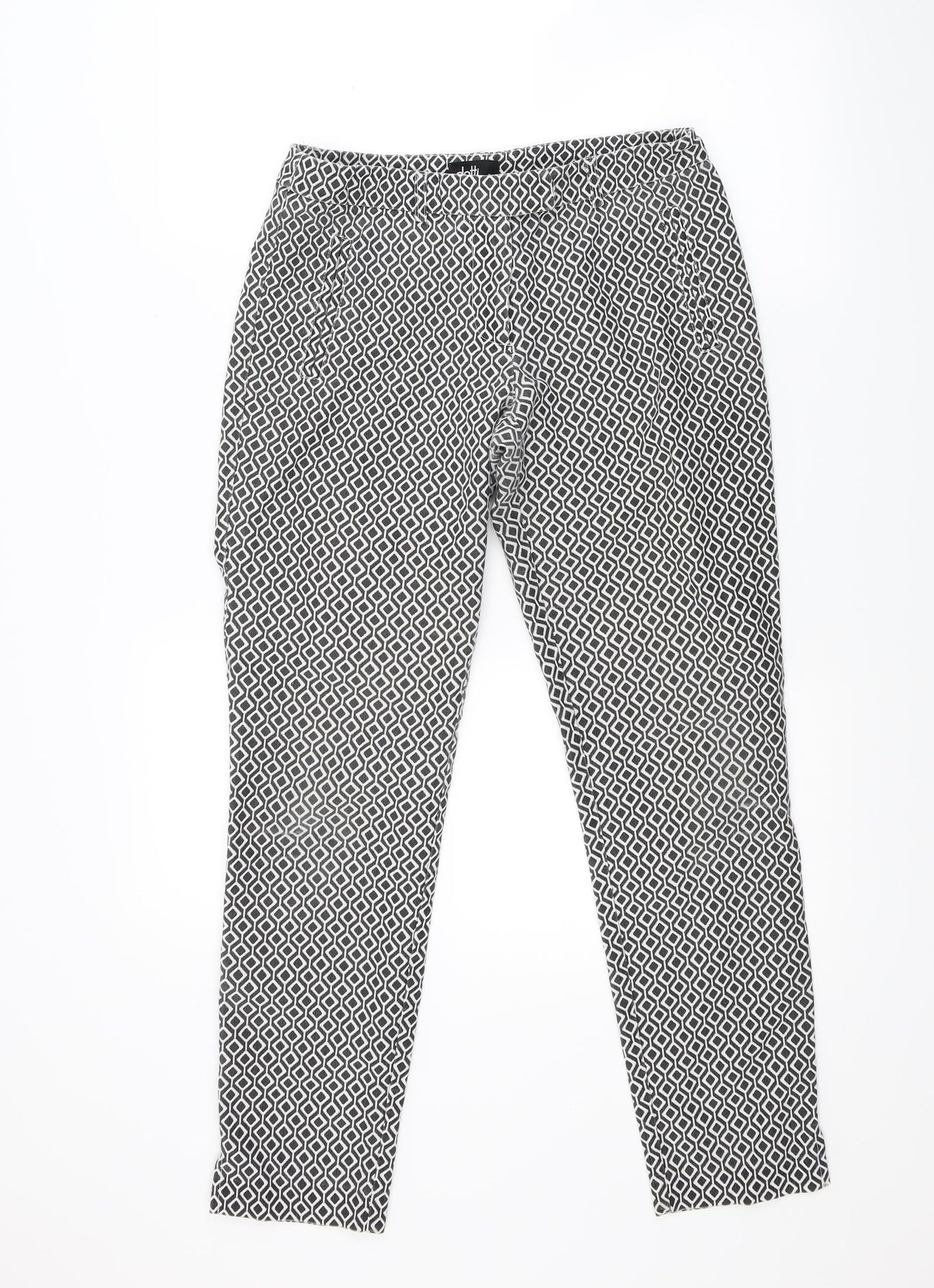 Doti Womens White Argyle/Diamond  Trousers  Size 8 L26 in