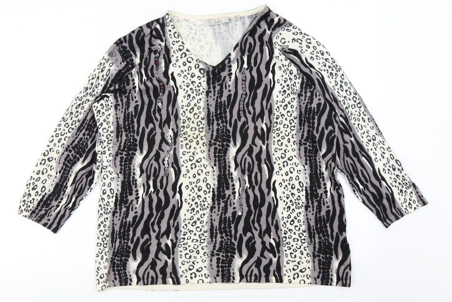 Isle Womens Ivory Animal Print  Pullover Jumper Size L
