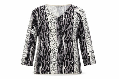 Isle Womens Ivory Animal Print  Pullover Jumper Size L