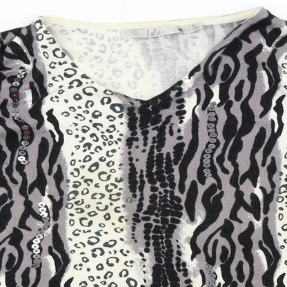 Isle Womens Ivory Animal Print  Pullover Jumper Size L