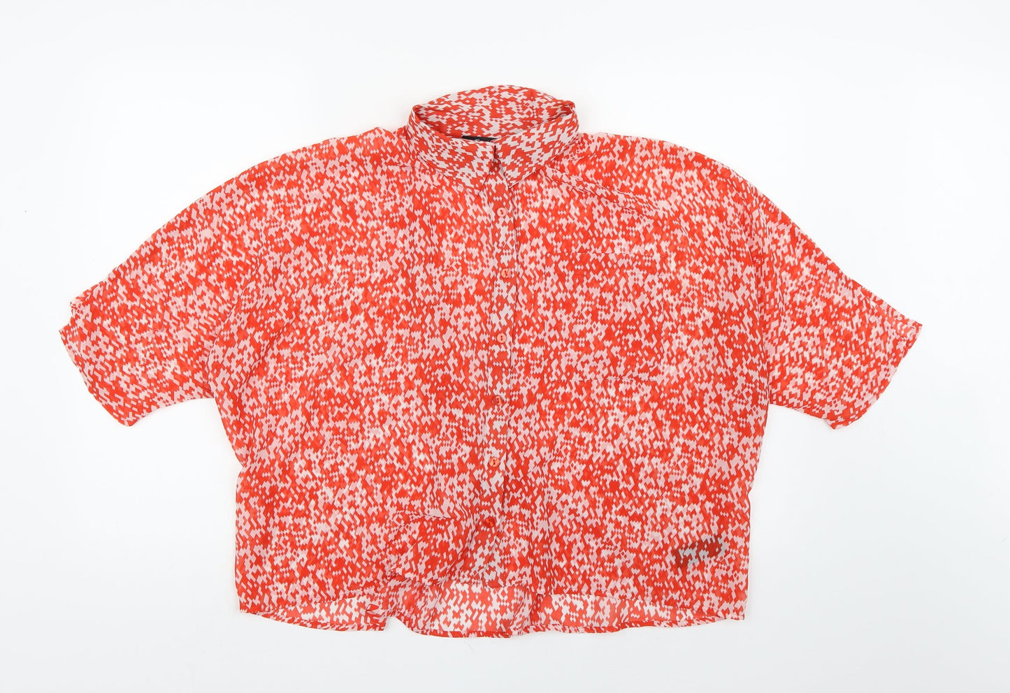 FOREVER 21 Womens Orange Geometric Chiffon Basic Blouse Size M