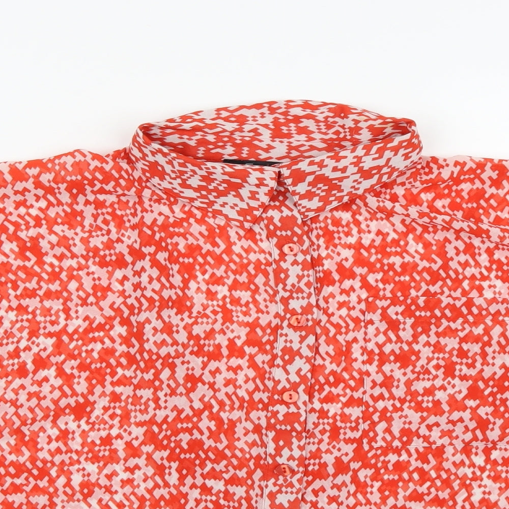 FOREVER 21 Womens Orange Geometric Chiffon Basic Blouse Size M