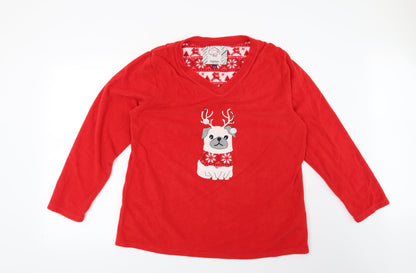 Preworn Womens Red Solid  Top Pyjama Top Size 16  - Christmas Dog