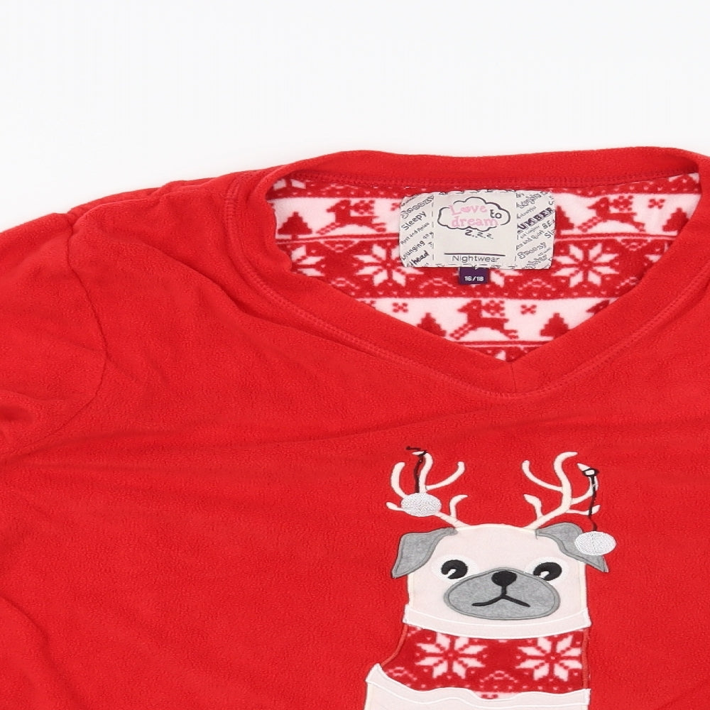 Preworn Womens Red Solid  Top Pyjama Top Size 16  - Christmas Dog