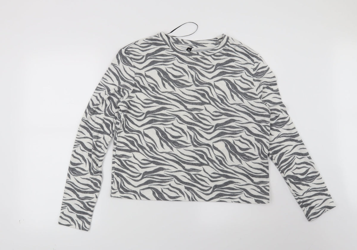 H&M Womens White Animal Print  Pullover Jumper Size M