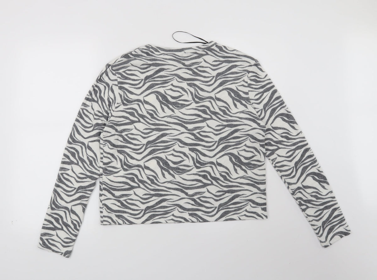 H&M Womens White Animal Print  Pullover Jumper Size M