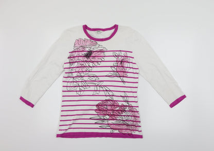 //text Womens White Striped  Pullover Jumper Size S