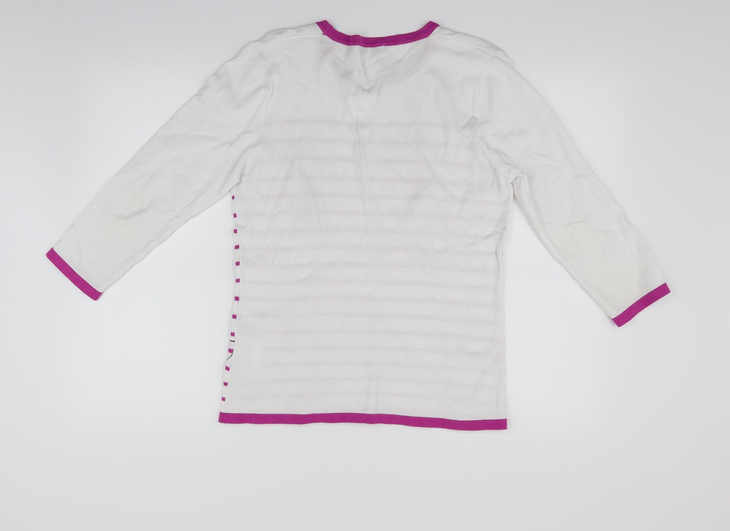 //text Womens White Striped  Pullover Jumper Size S