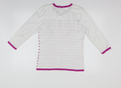 //text Womens White Striped  Pullover Jumper Size S
