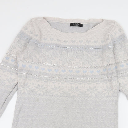 George Womens Grey Striped Knit Pullover Jumper Size 12