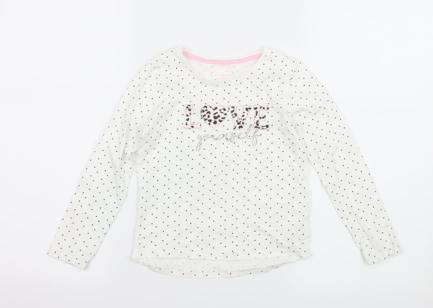 Primakr Girls White Polka Dot Jersey Basic T-Shirt Size 5-6 Years  - Love yourself