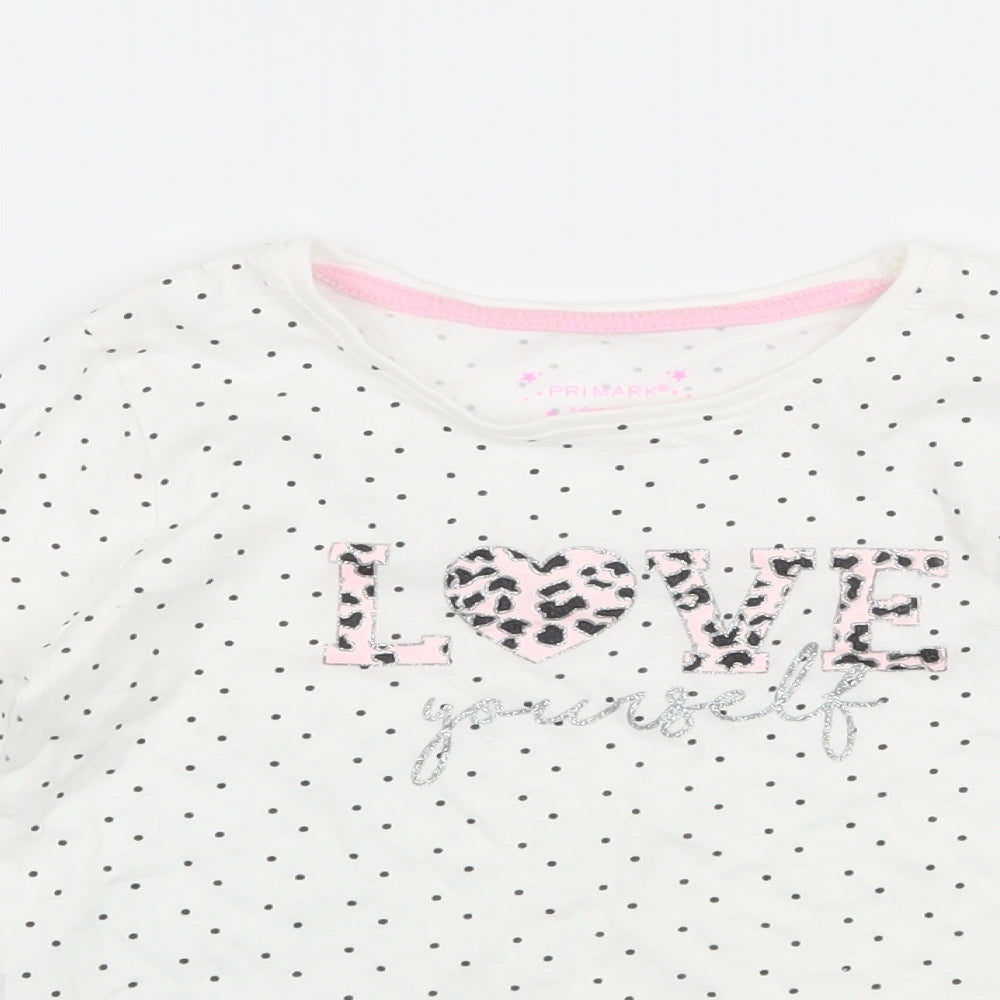 Primakr Girls White Polka Dot Jersey Basic T-Shirt Size 5-6 Years  - Love yourself