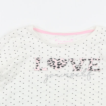 Primakr Girls White Polka Dot Jersey Basic T-Shirt Size 5-6 Years  - Love yourself