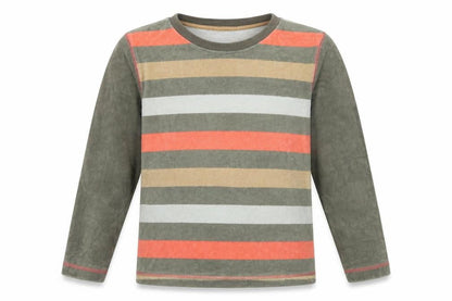 Tout simplement Boys Green Striped Velour Pullover Sweatshirt Size 8 Years