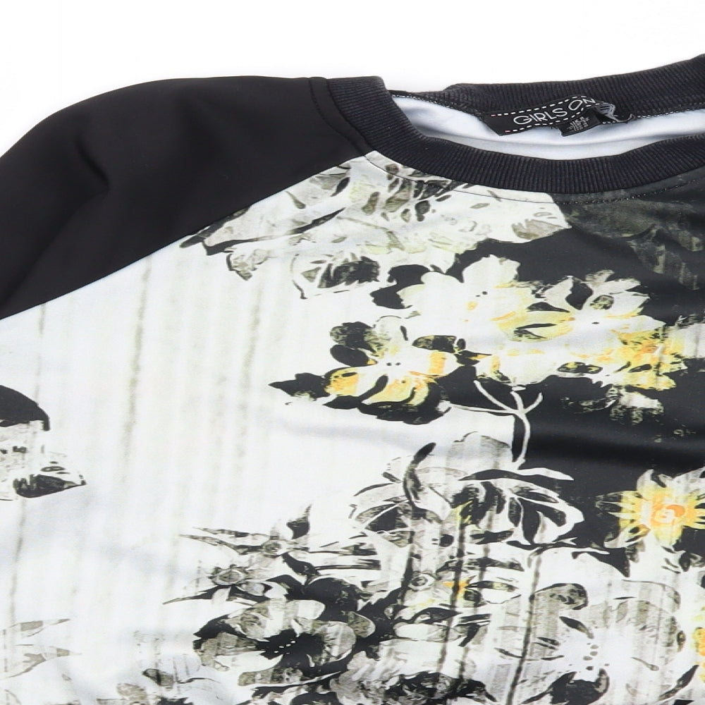 Girls On Film Womens Black Floral Jersey Pullover Sweatshirt Size 8