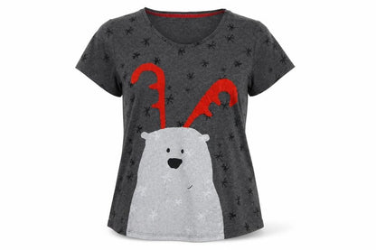 Next Womens Grey Solid Jersey Top Pyjama Top Size S  - Christmas Polar Bear