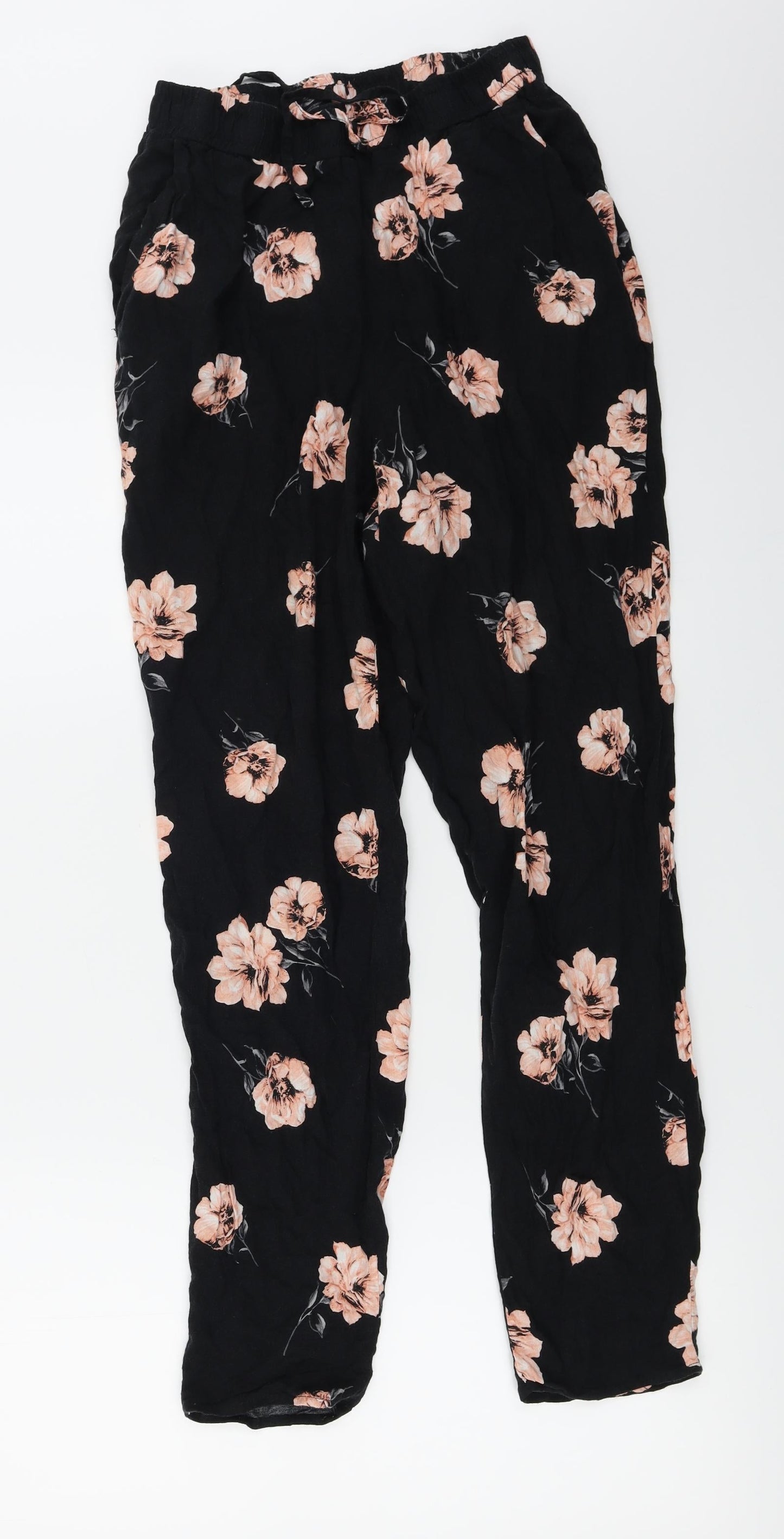 F&F  Womens Black Floral  Trousers  Size 8 L24 in