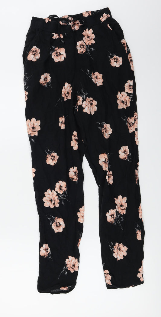 F&F  Womens Black Floral  Trousers  Size 8 L24 in
