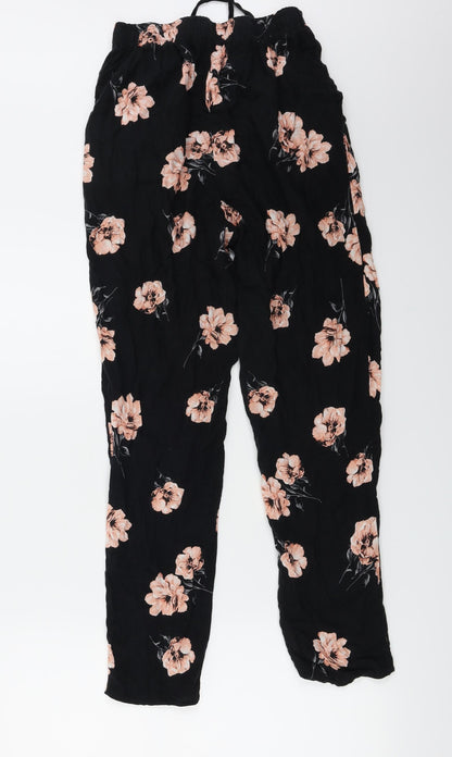 F&F  Womens Black Floral  Trousers  Size 8 L24 in